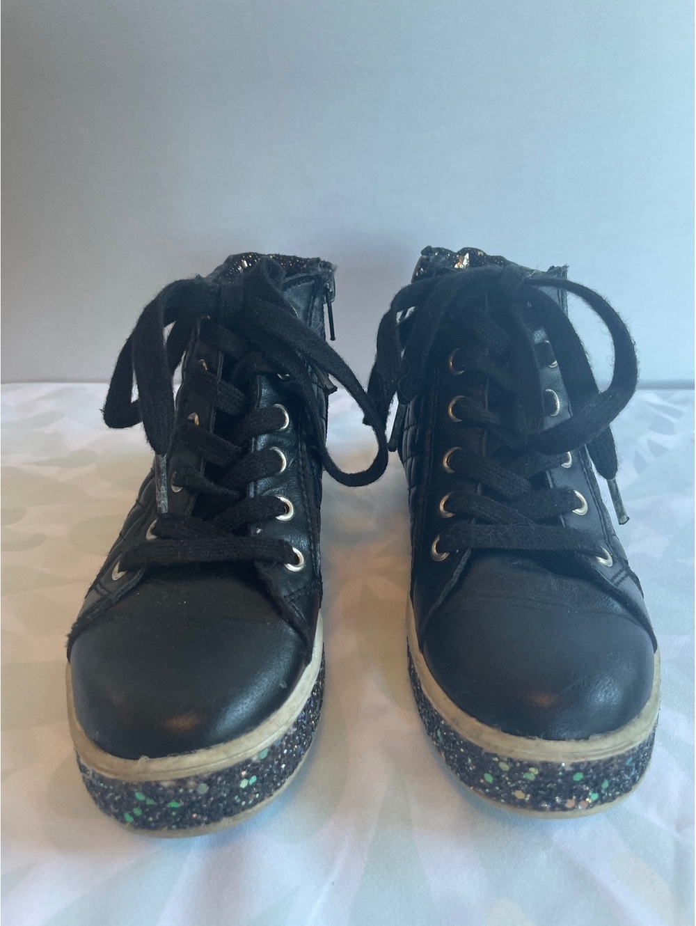 Steve Madden Girls JCAFFIRE Black Quilted High Top Sneakers Size 13 Glitter
